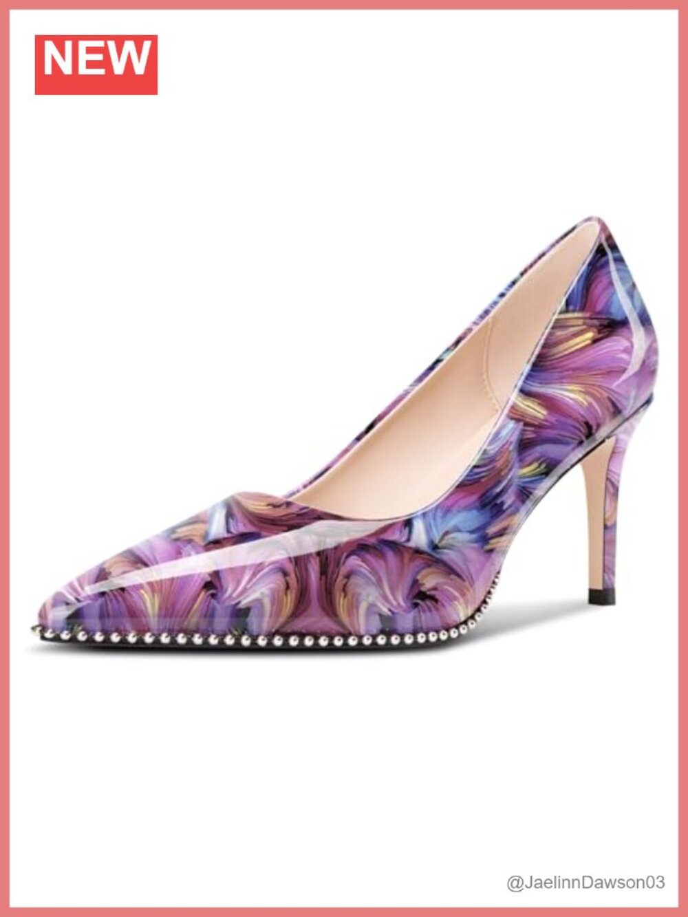Women's Beaded Pointed Toe Stiletto Heels Patent Leather Party Pumps 3.2" Heels